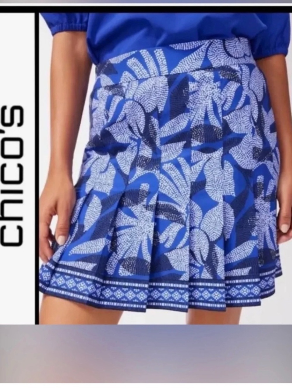 Chico's Blue Floral Pleated Mini Skirt